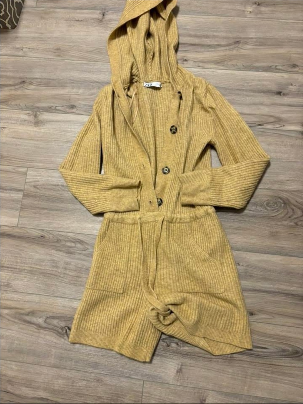 Zara Ribbed Hooded Romper in Mustard
